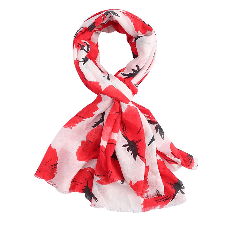 Painted Poppies Scarf White