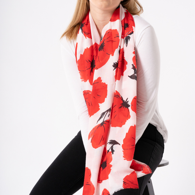 Painted Poppies Scarf White