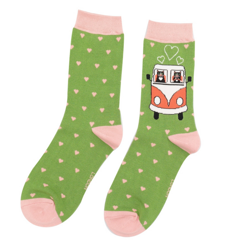 Road Trip Cats Green Bamboo Socks