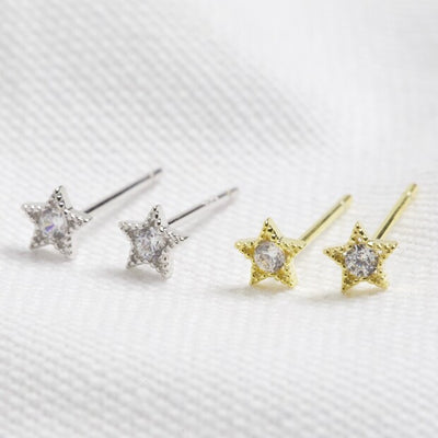 Tiny Sterling Silver Crystal Star Stud Earrings