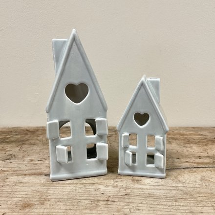 Dainty Grey House Tea Light Holder