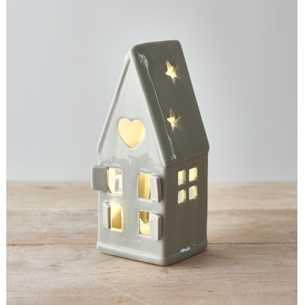 Dainty Grey House Tea Light Holder