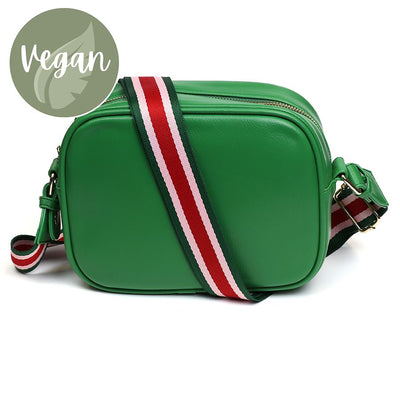 Green Vegan Leather Striped Strap Camera Bag