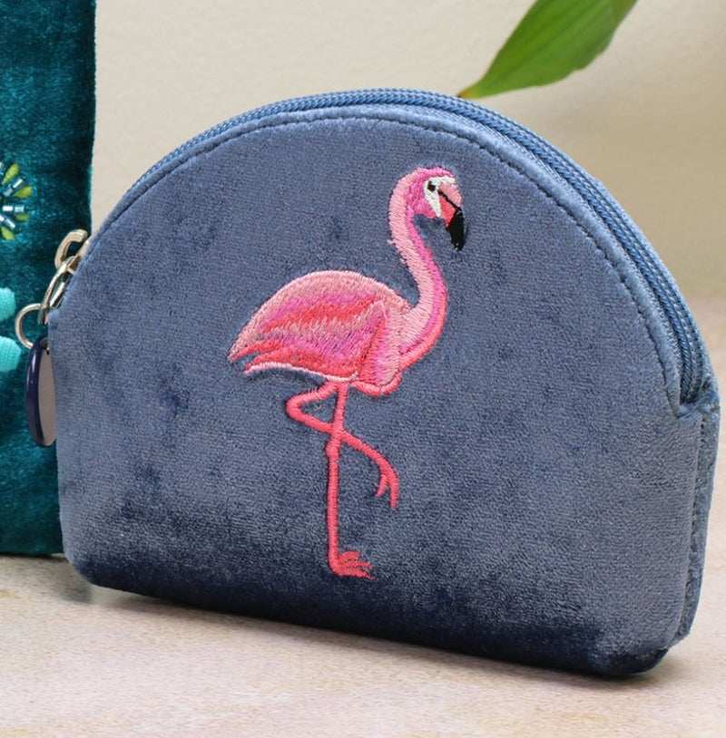 Blue Velvet Flamingo Purse