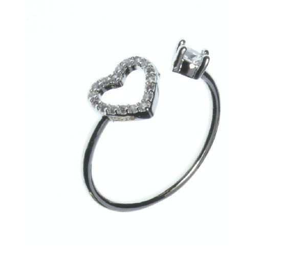 Heart & Diamond Silver Ring