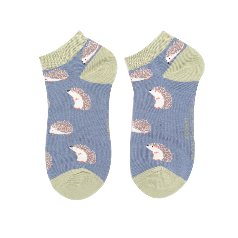 Cute Hedgehog Bamboo Trainer Socks Blue