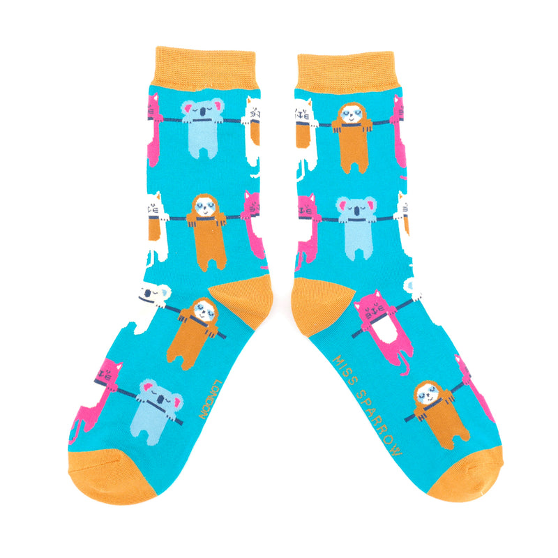 Hang In There Bamboo Socks Teal