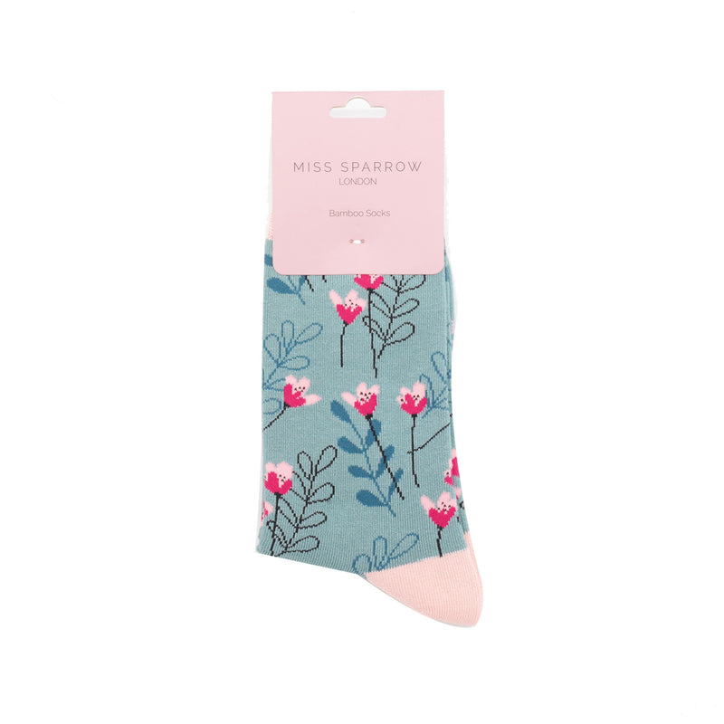 Wild Floral Duck Egg Bamboo Socks