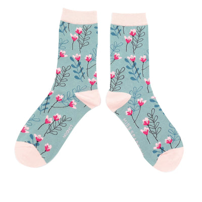 Wild Floral Duck Egg Bamboo Socks