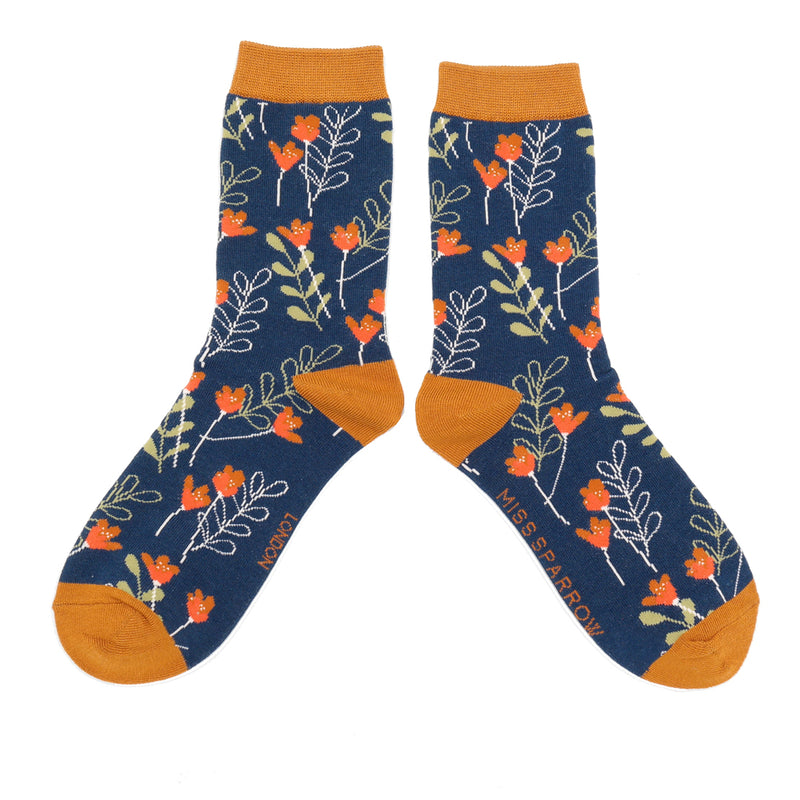 Wild Floral Navy Bamboo Socks