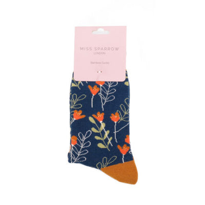 Wild Floral Navy Bamboo Socks