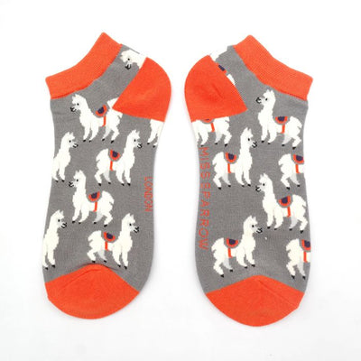 Llamas Bamboo Trainer Socks Grey