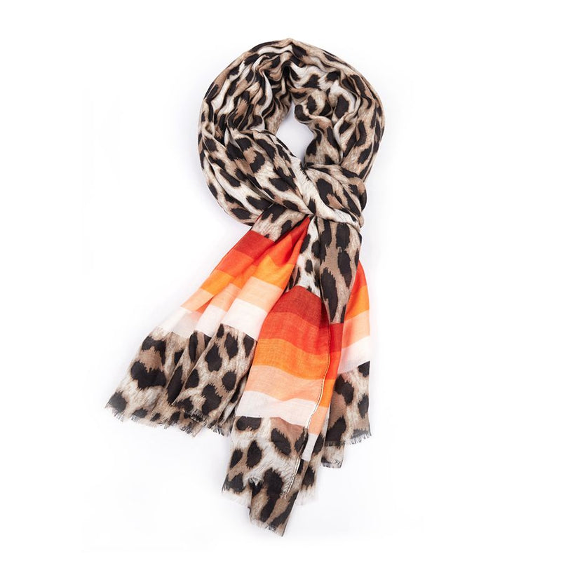 Multi Border Leopard Scarf Orange