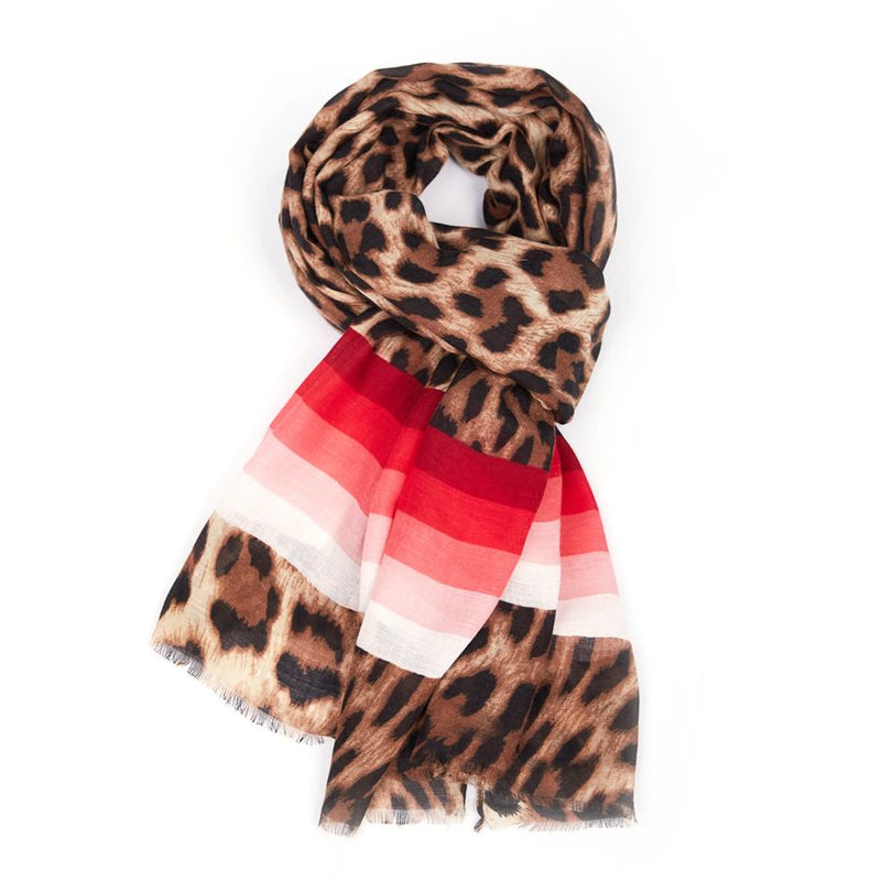 Multi Border Leopard Scarf Red