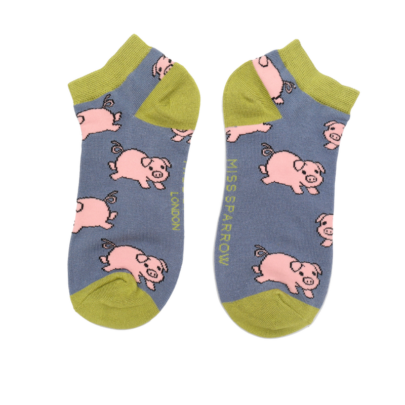 Piglets Bamboo Trainer Socks Cornflower Blue