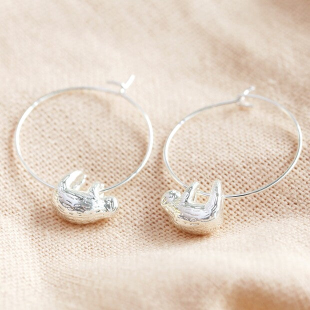 Sterling Silver Sloth Hoop Earrings