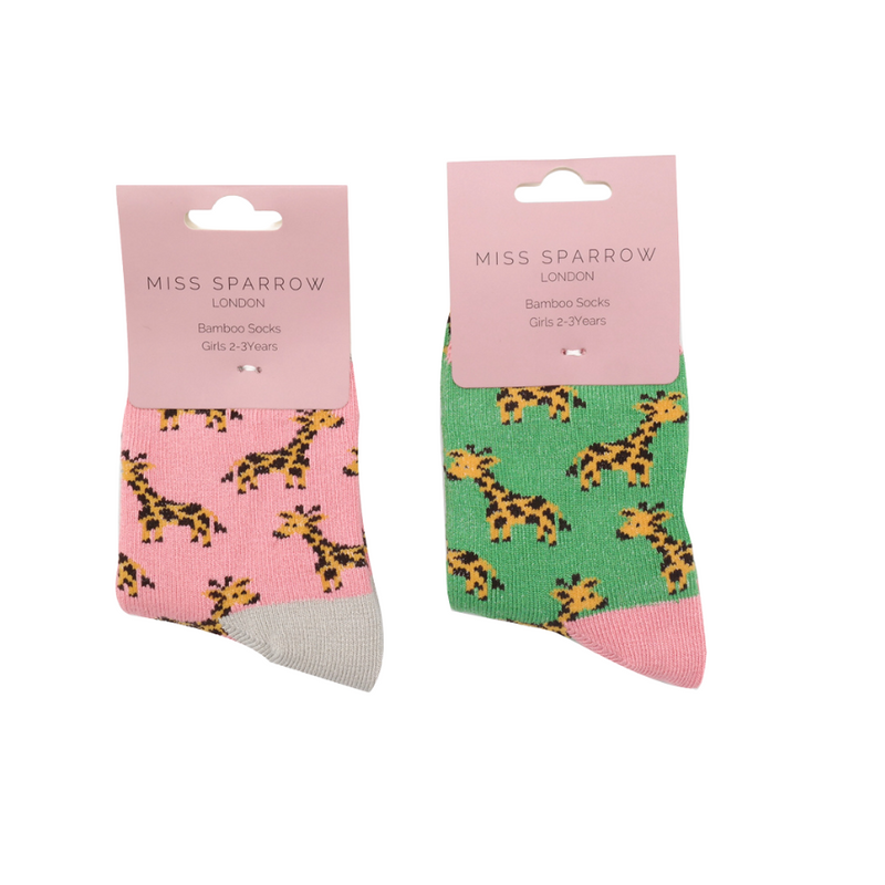 Girls Giraffe Light Pink Bamboo Socks