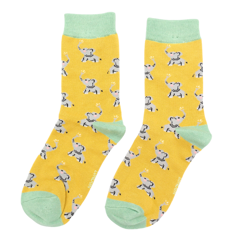 Girls Elephant Yellow Bamboo Socks