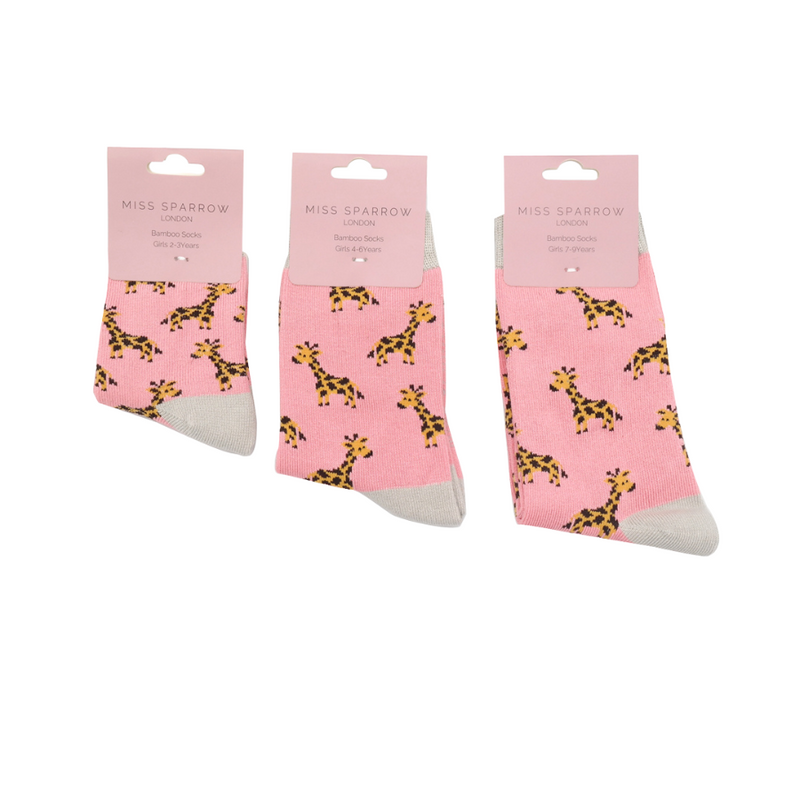 Girls Giraffe Light Pink Bamboo Socks