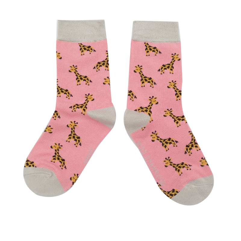 Girls Giraffe Light Pink Bamboo Socks