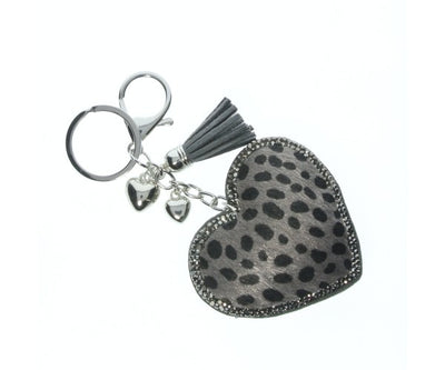 Glittery Heart Leopard Keyring