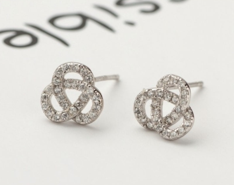 Sterling Silver Crystal Triple Knot Earrings