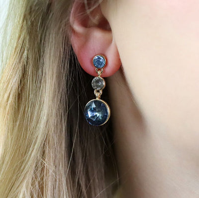 Blue Mix Crystal Triple Drop Earrings