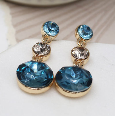 Blue Mix Crystal Triple Drop Earrings