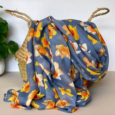 Denim Blue Daffodils Scarf