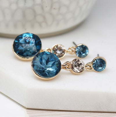 Blue Mix Crystal Triple Drop Earrings