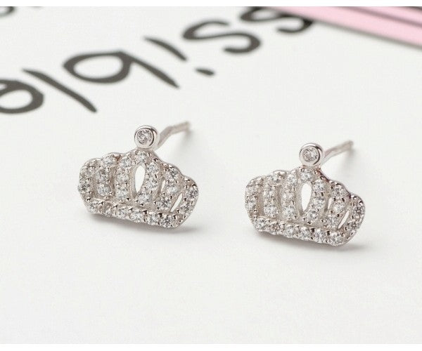 Sterling Silver Crown Stud Earrings