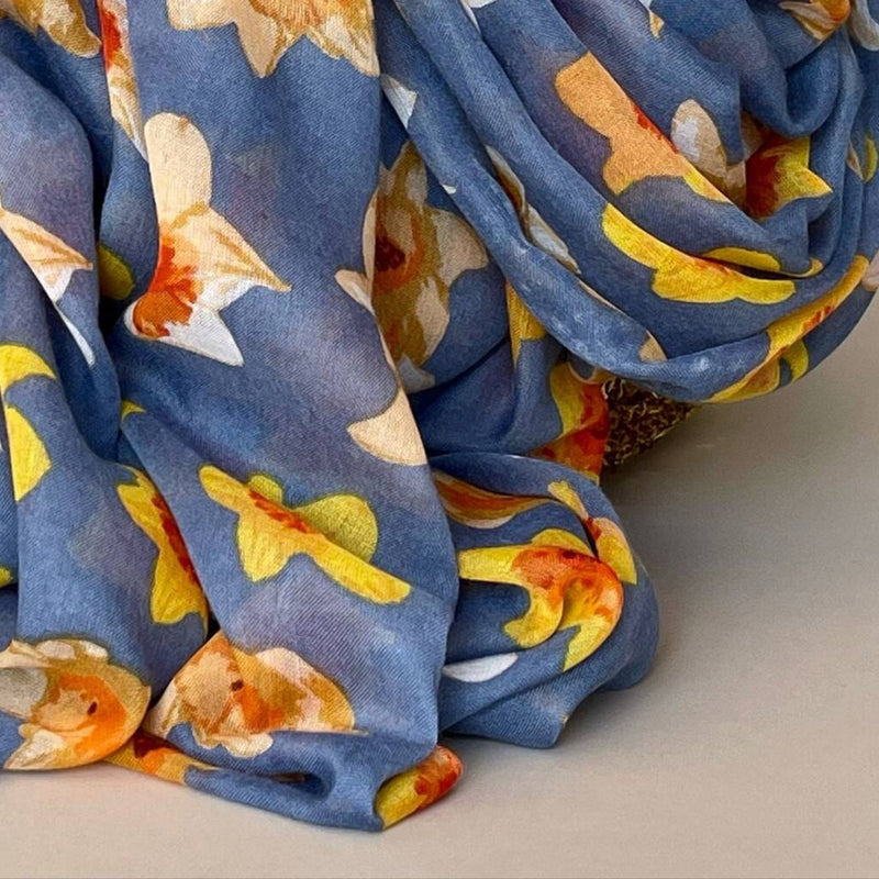 Denim Blue Daffodils Scarf