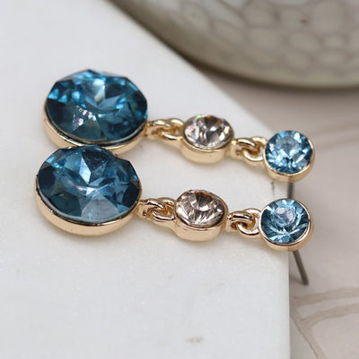 Blue Mix Crystal Triple Drop Earrings