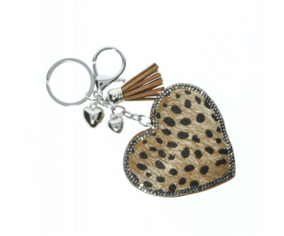 Glittery Heart Leopard Keyring