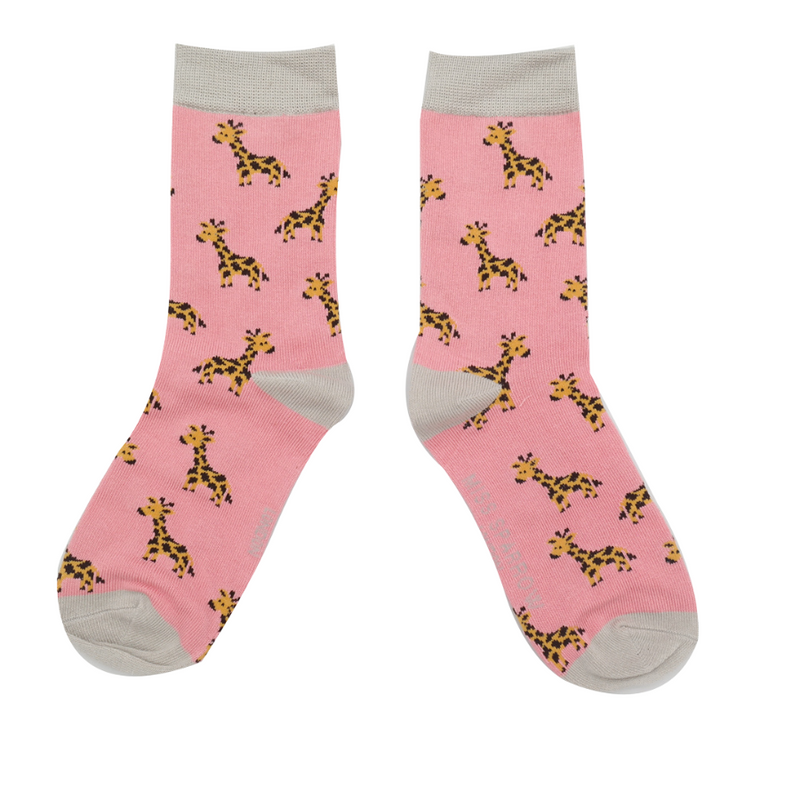 Girls Giraffe Light Pink Bamboo Socks