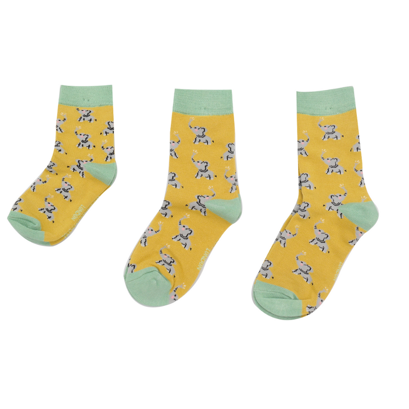 Girls Elephant Yellow Bamboo Socks