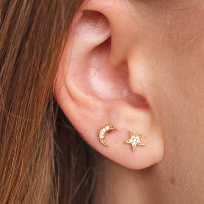 Moon & Star Gold Earrings